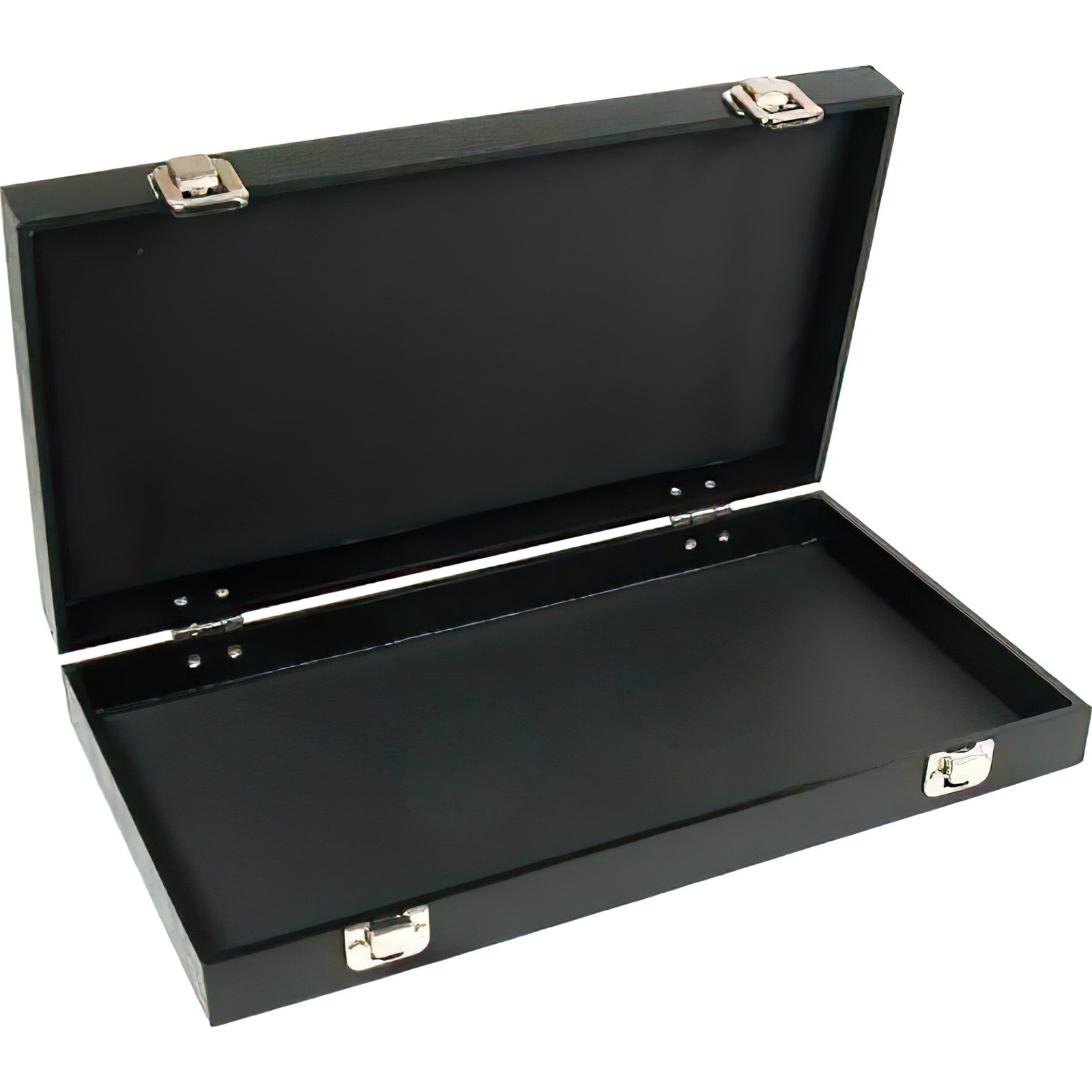 Black Jewelry Case (2xMetal Clasps & Removable Lid) w/ Blue 72-slot Foam Insert