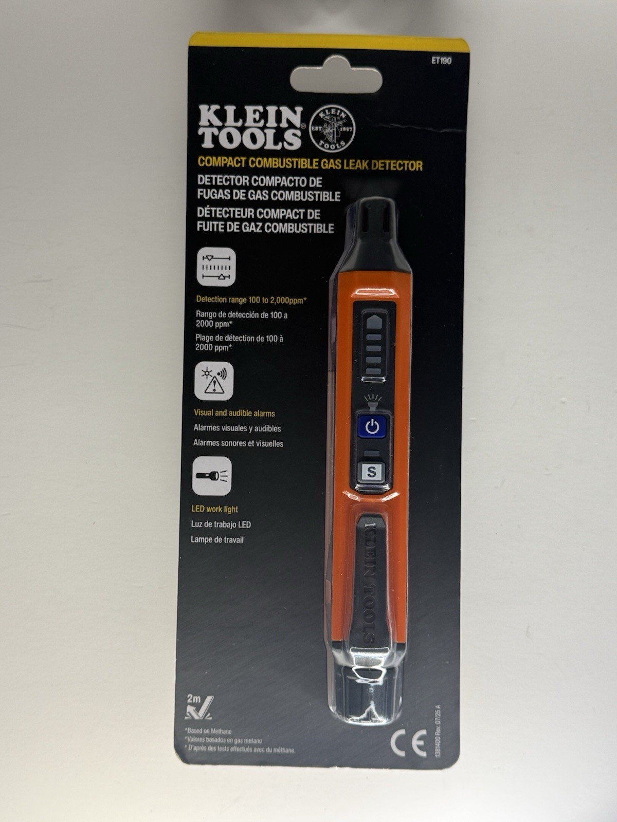 KLEIN TOOLS ET190 COMPACT COMBUSTIBLE GAS LEAK DETECTOR 50-2000 ppm NEW