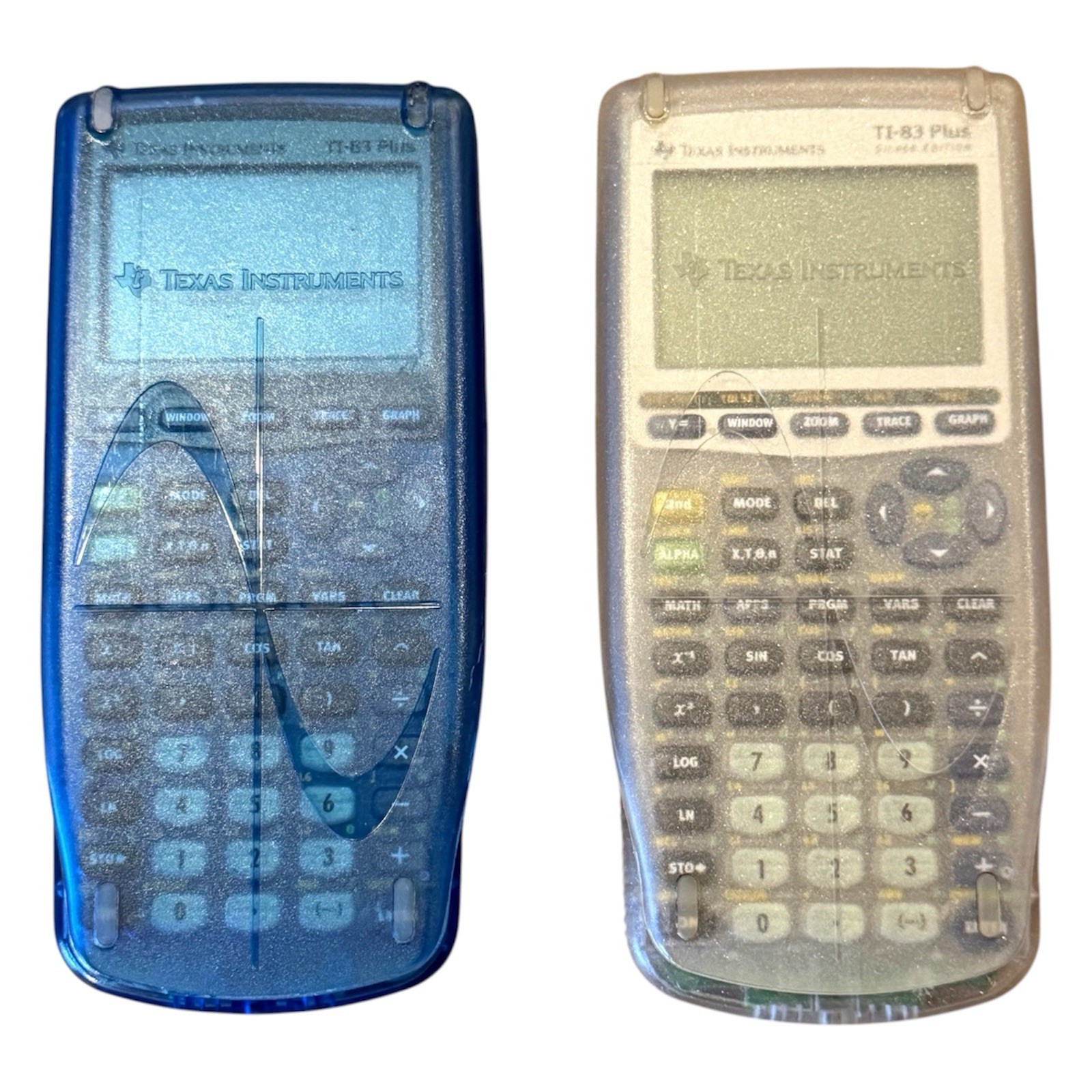 Pair TI‑83 Plus Calculators Translucent Blue & Silver Edition Untested Texas Ins