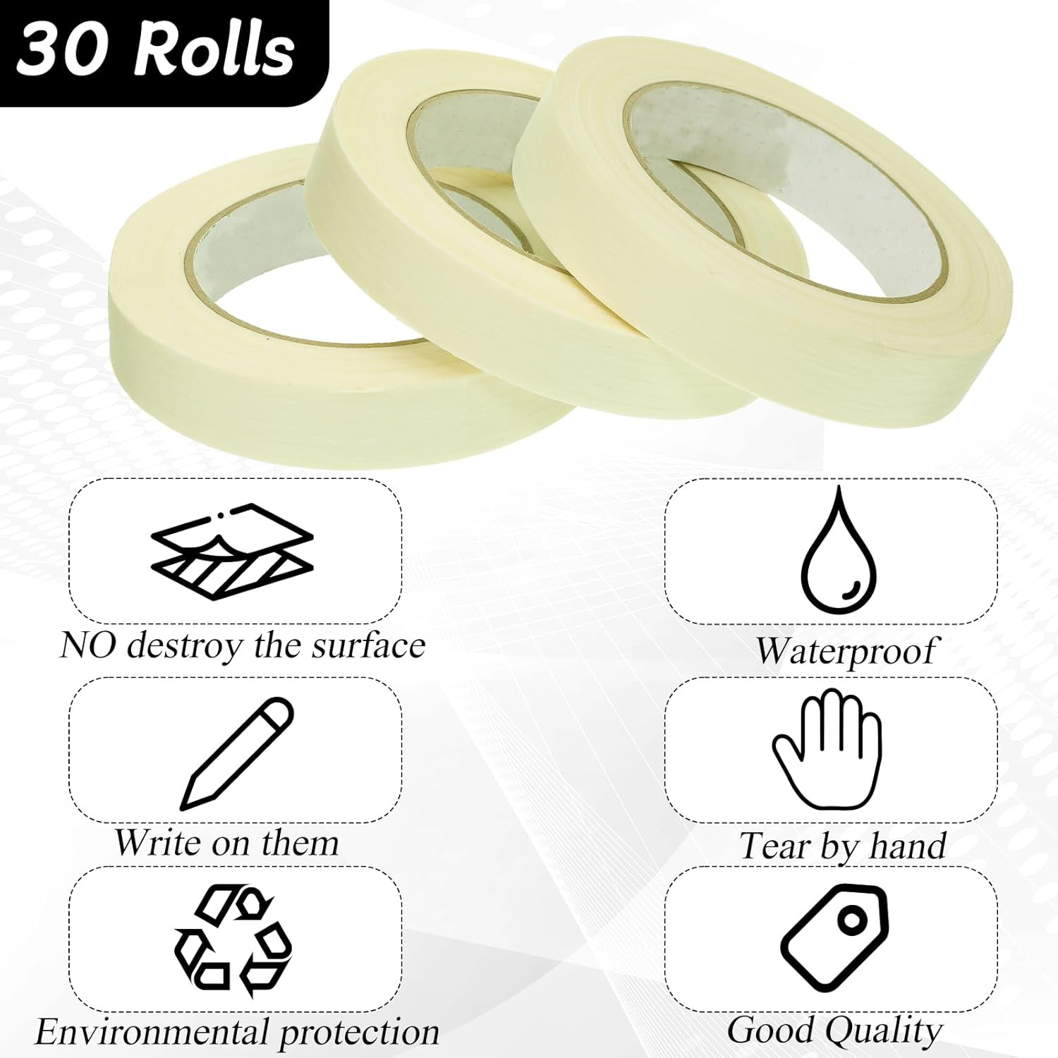 30 Rolls Masking Tape 0.8 Inch, 55 Yards Adhesive General Purpose Maskin