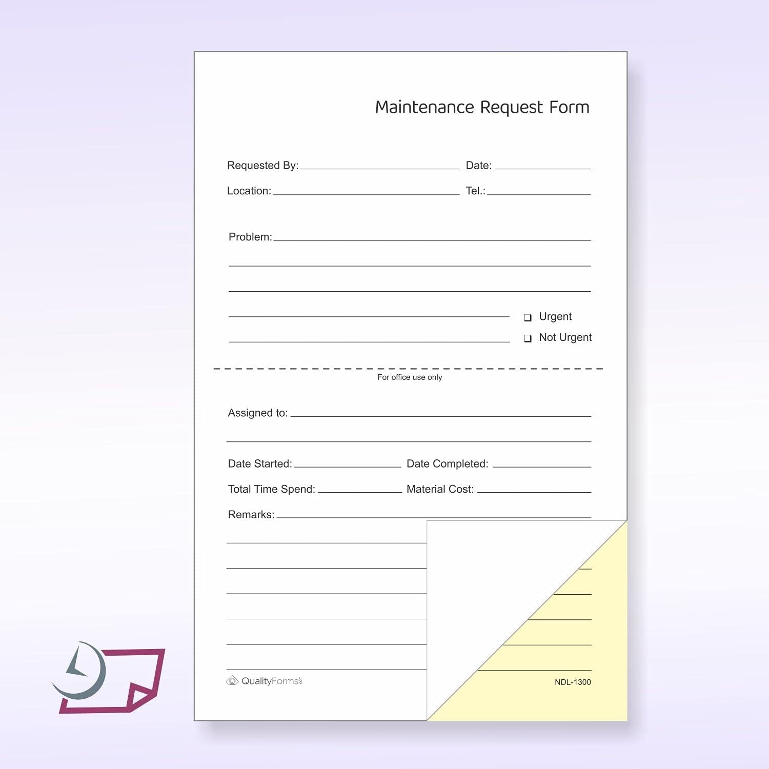 – Maintenance Request Forms 5-1/2″ x 8-1/2″ NCR Carbonless (2 Part, 100 Sets)