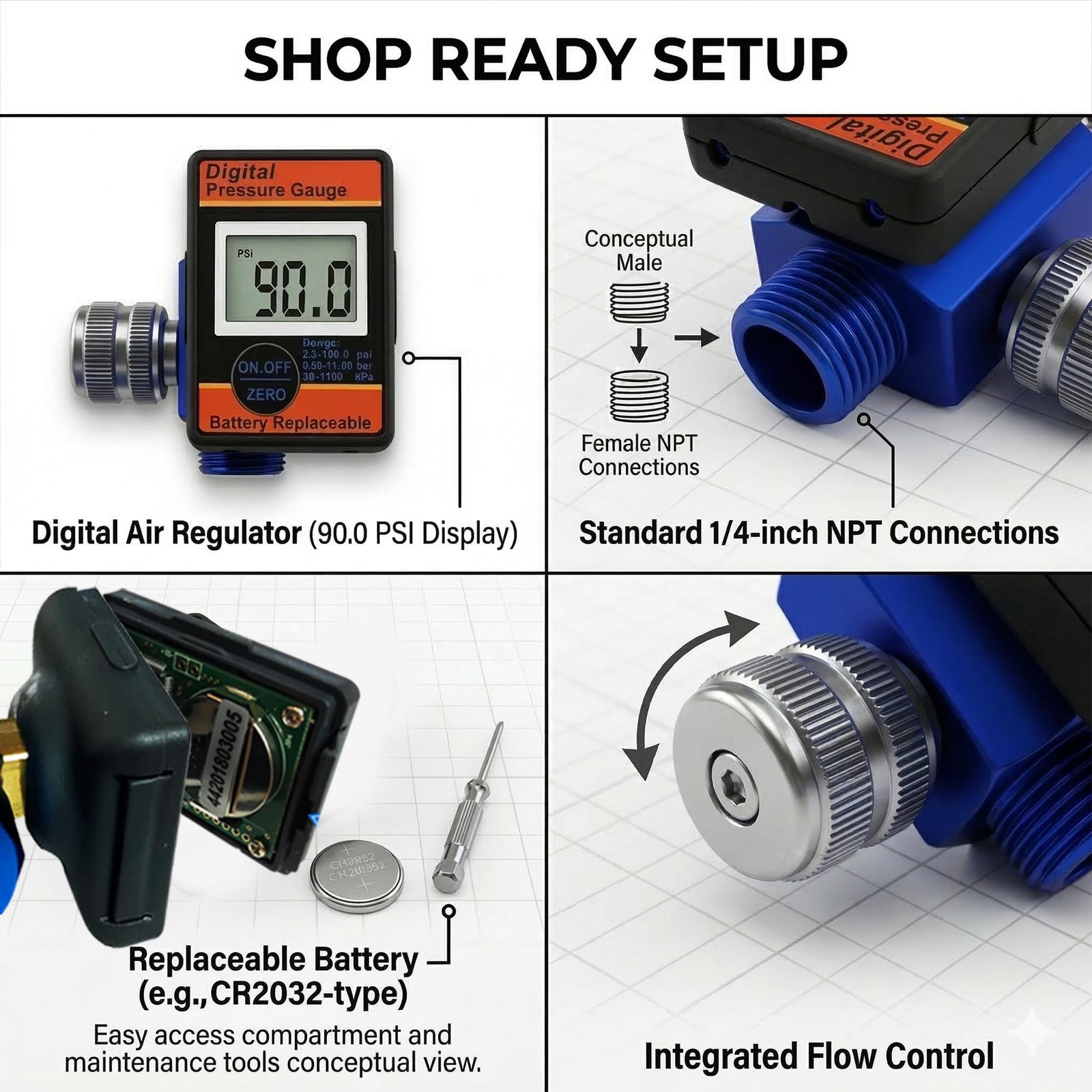 LE LEMATEC Digital Air Compressor Pressure Regulator and Gauge with LED Displ…
