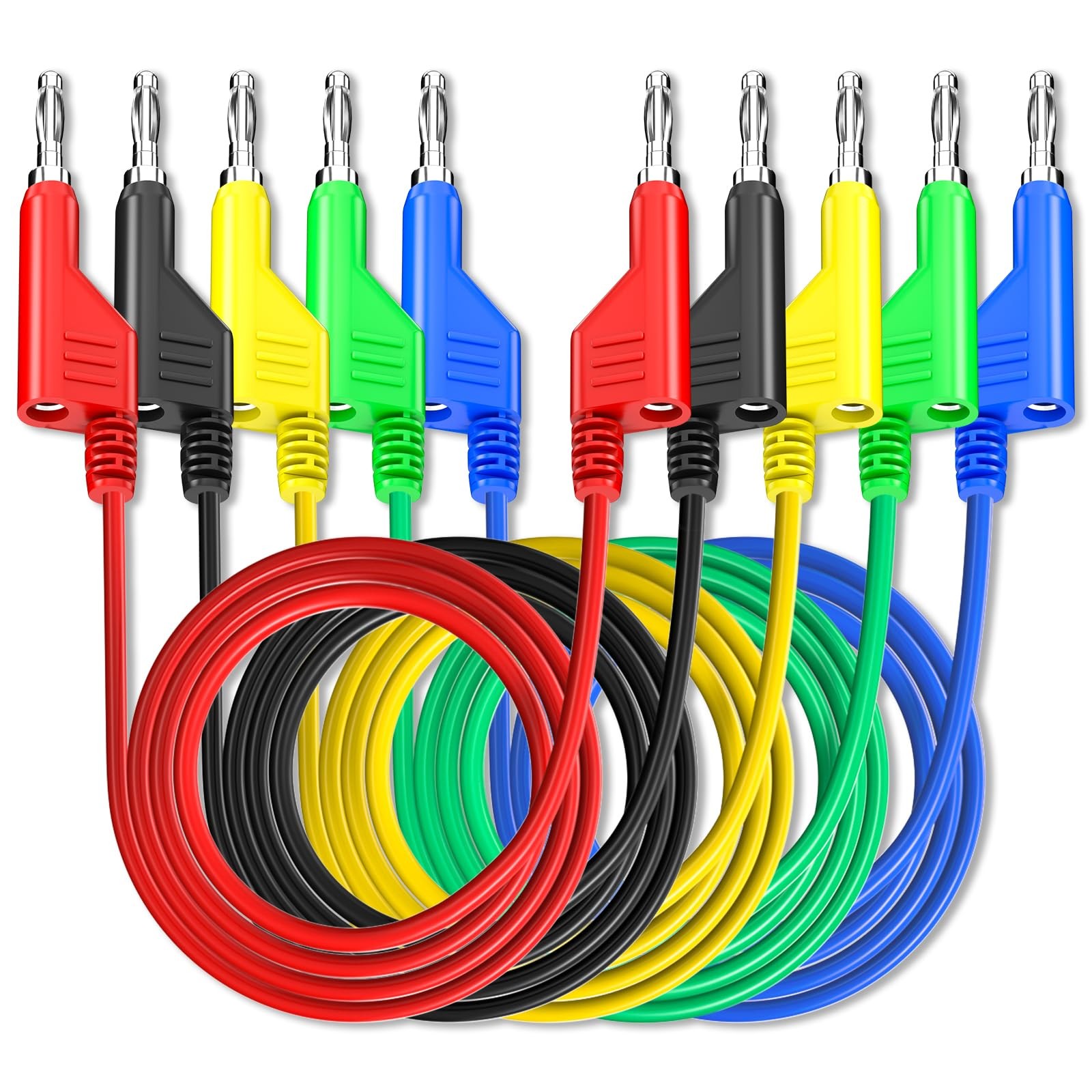 5PCS 4mm Stackable Banana to Banana Plug Test Leads 3.3ft/1m
