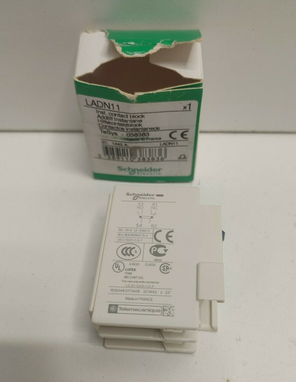 NEW OLD STOCK! SCHNEIDER 10A 690V 1NO/1NC AUXILIARY CONTACT BLOCK LADN11