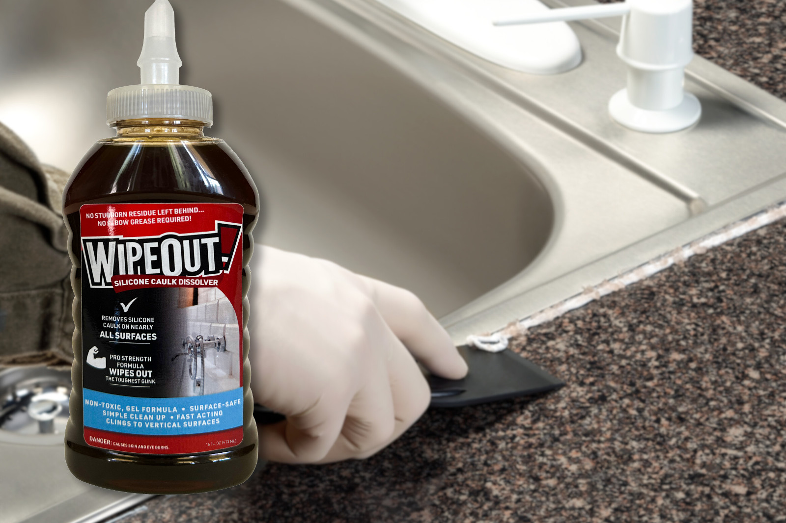 WipeOut! Silicone Caulk Dissolver, 16 oz, caulk remover, works in 15 min
