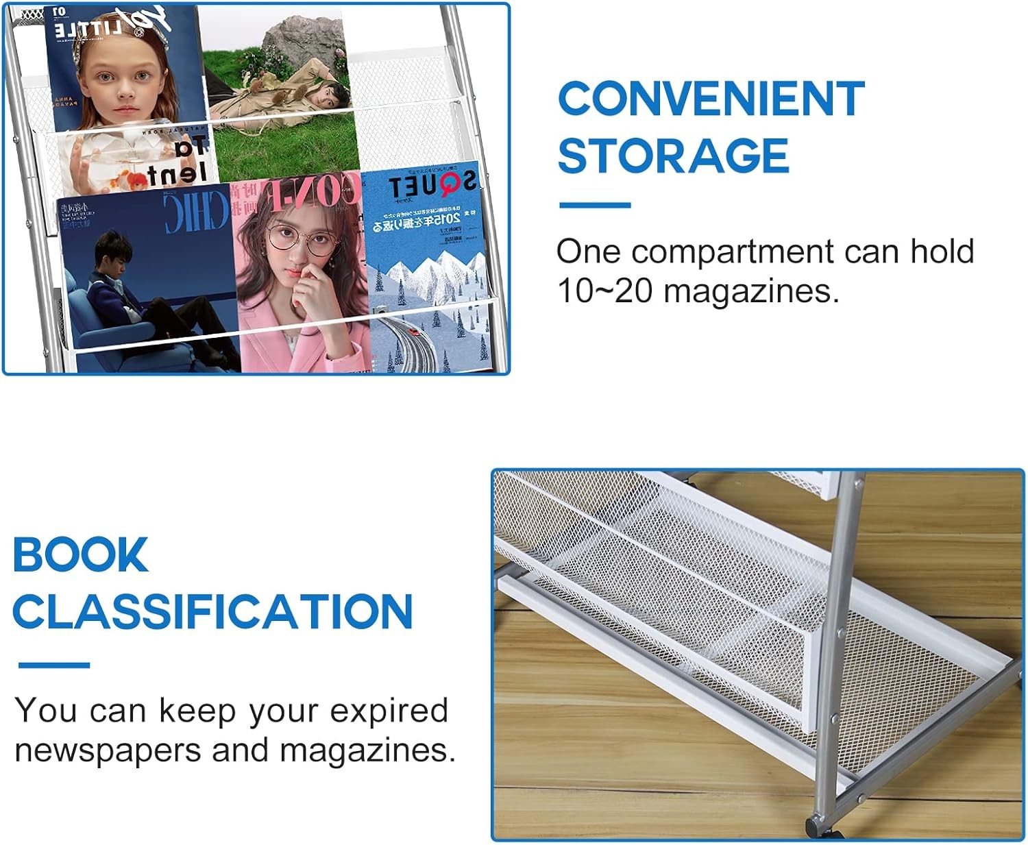 Magazine Rack Floor Standing,Brochure Display Stand, 4 Pockets Metal Literature
