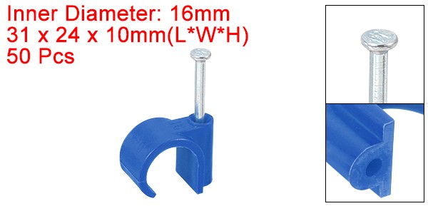 50Pcs Cable Wire Clips, Nail in Cable Clips 16mm/0.63″, Blue
