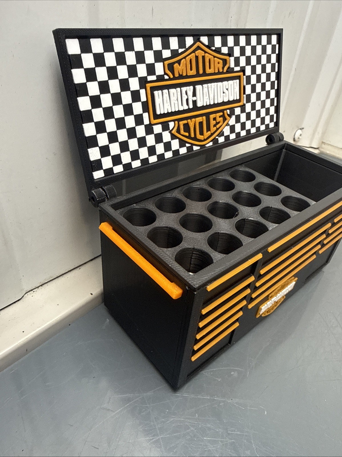 Harley Davidson Tool Box Pen Holder Garage Desk Organizer Man Cave Decor Gift
