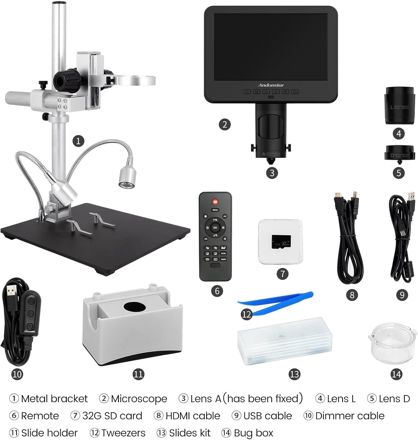 Andonstar AD246S-M HDMI Digital Microscope-7″ (HDMI) 3 Lens