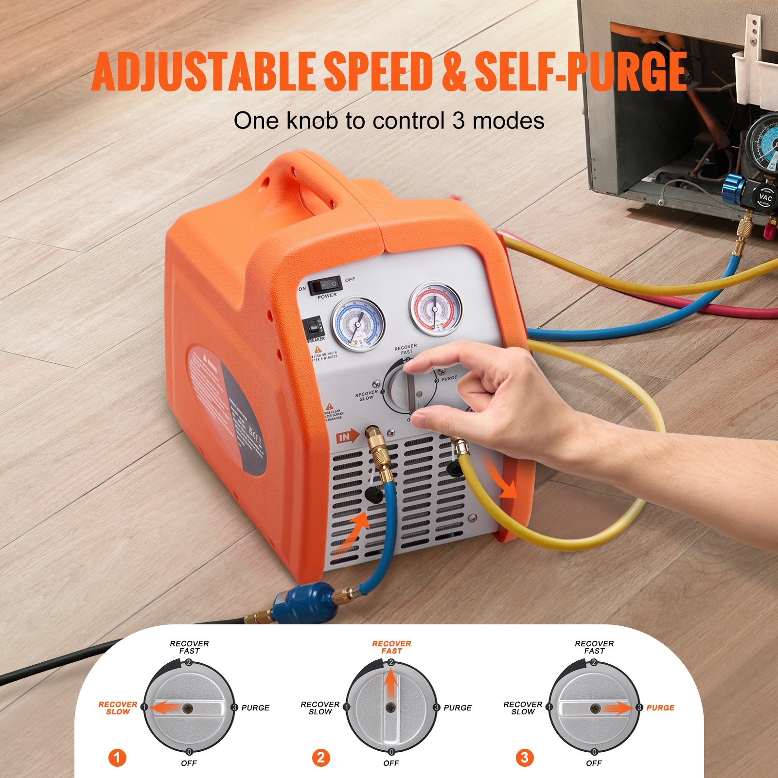 VEVOR Portable 3/4 HP Refrigerant Recovery Machine for Vapor Liquid Refrigerant