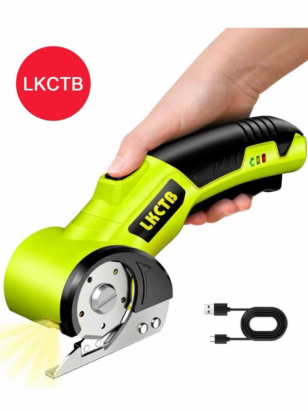 LKCTB Electric Scissors, Cardboard Cutter With LED Light, 2000mAh Battery *green