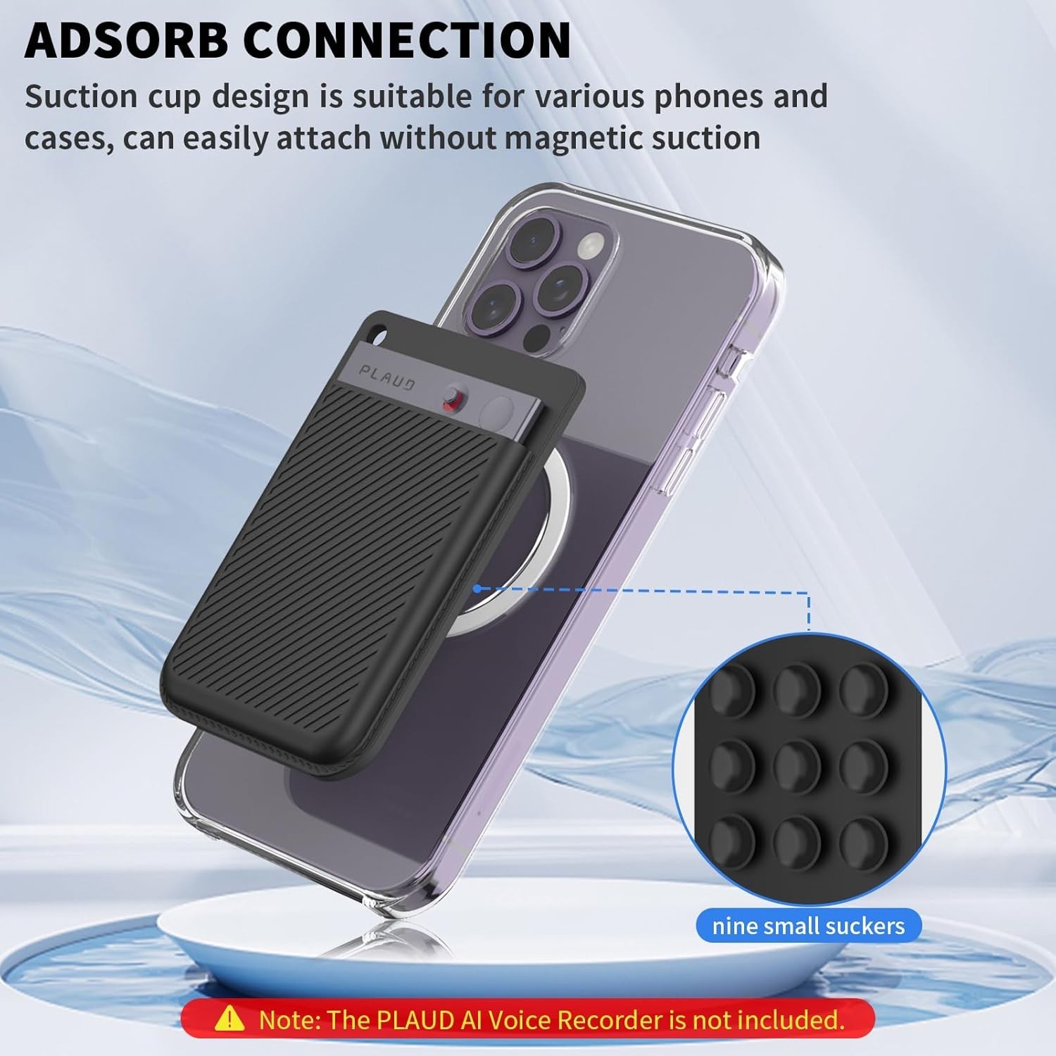 Silicone AI Voice Recorder Case, Suction Cup Holder for PLAUD Note with Key Ring