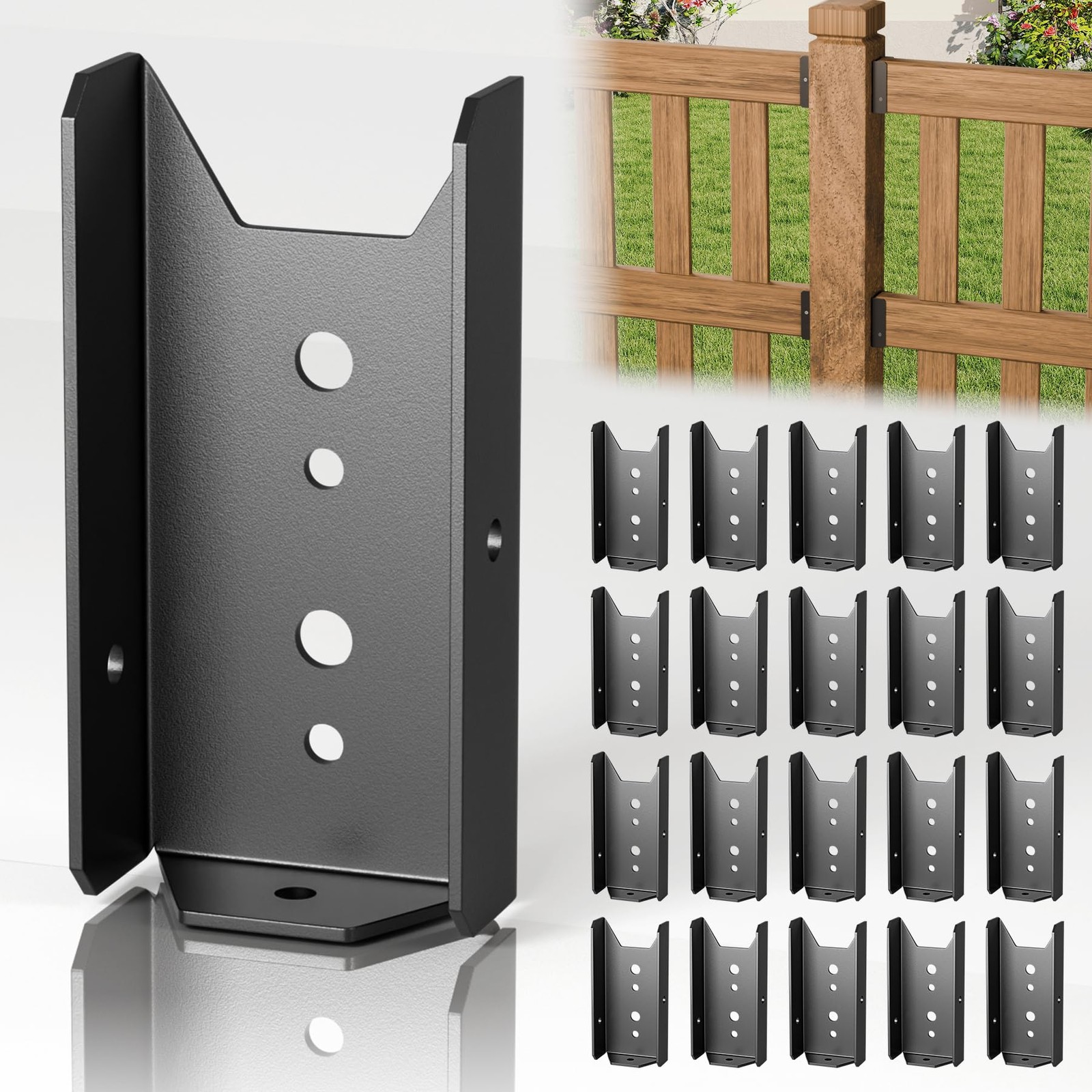 20 Pcs 2X4 Fence Brackets for Wood Black – 18 Gauge Deck Railing Brackets for 2X