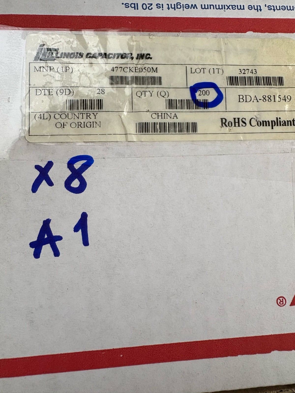 200x Illinois Capacitor 470uF 50V Radial Electrolytic Capacitors 105°C