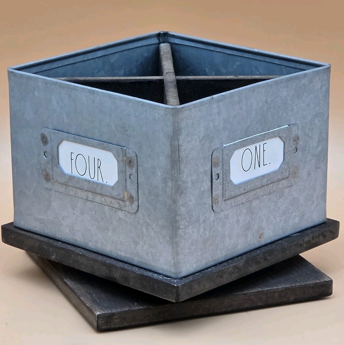 Rae Dunn by Design Styles Galvanized Steel/Wood Rotating Desk Organizer