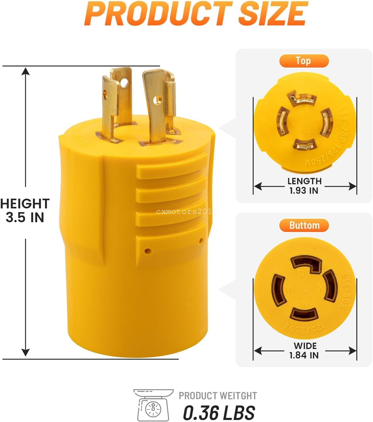 NEMA L14-20P to L14-30R Generator Adapter 20Amp to 30Amp 4 Prong Twist Lock Plug
