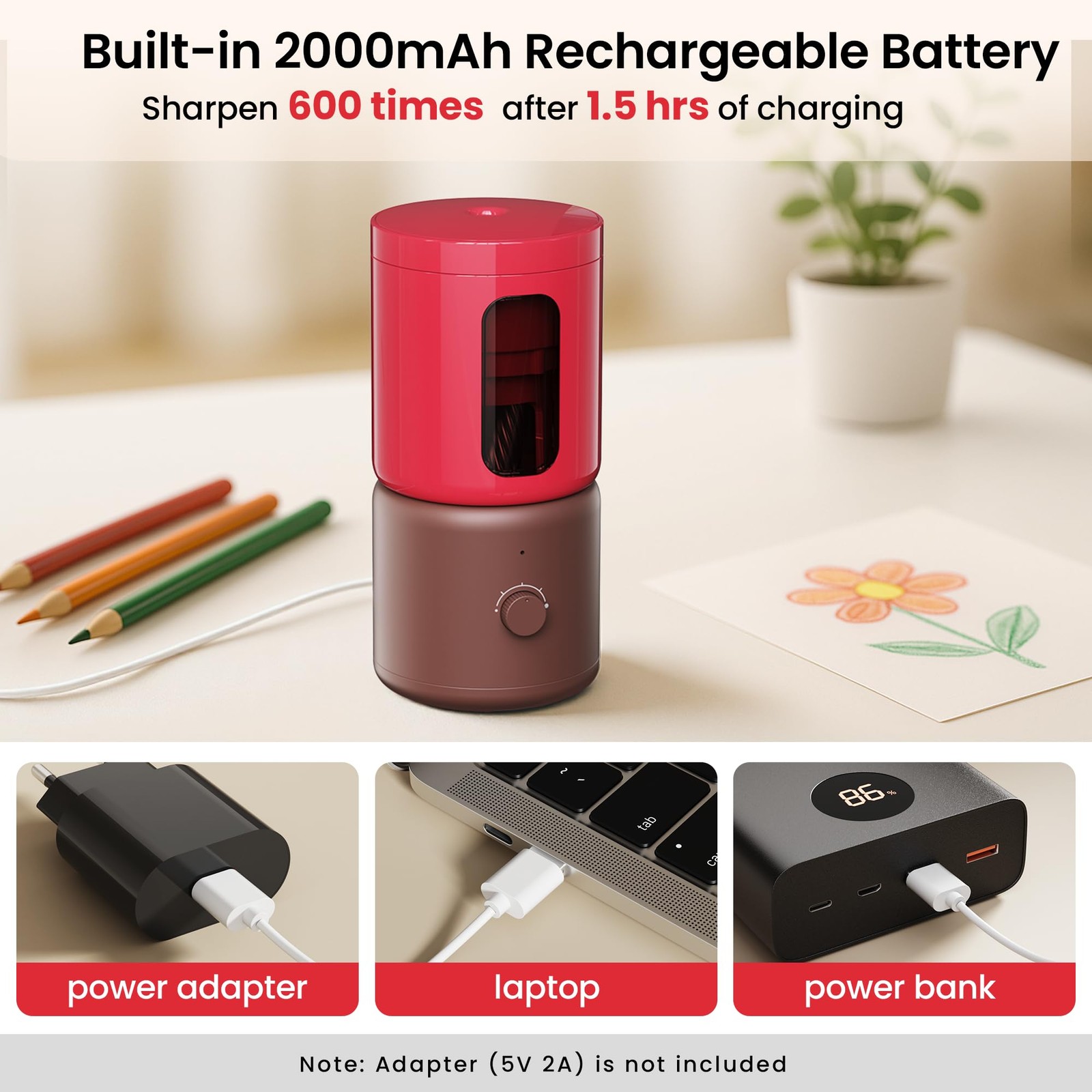 Electric Pencil Sharpener with 5 Adjustable Settings for Artists, Fully Autom…