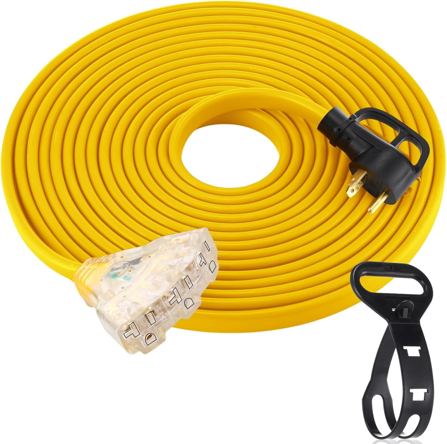 35 FT Flat RV Generator Adapter Cord NEMA Tt-30P to 3X 5-20R/5-15R, 30A to 110V