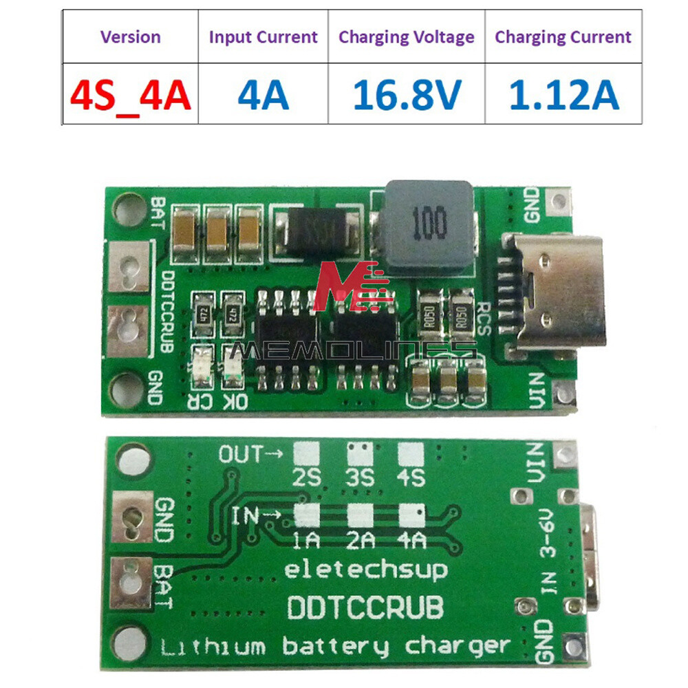 DC3-6V to 8.4/12.6/16.8V 1-4A Boost 18650 Li-ion Battery Charger 2S 3S 4S USB-C