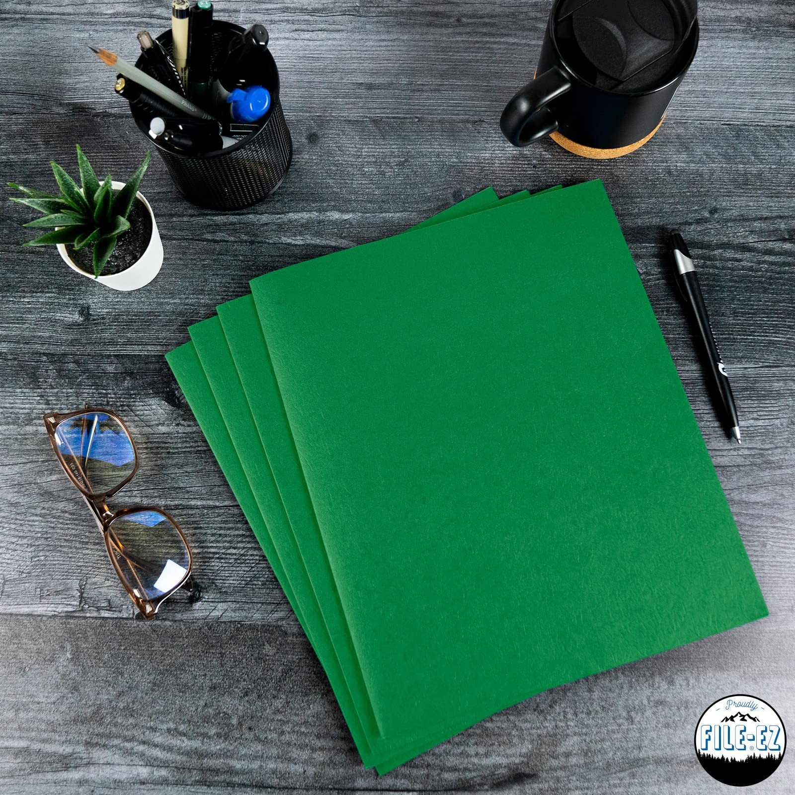 Two-Pocket Folders 25 Pack Green Textured Letter Size Paper for School Office