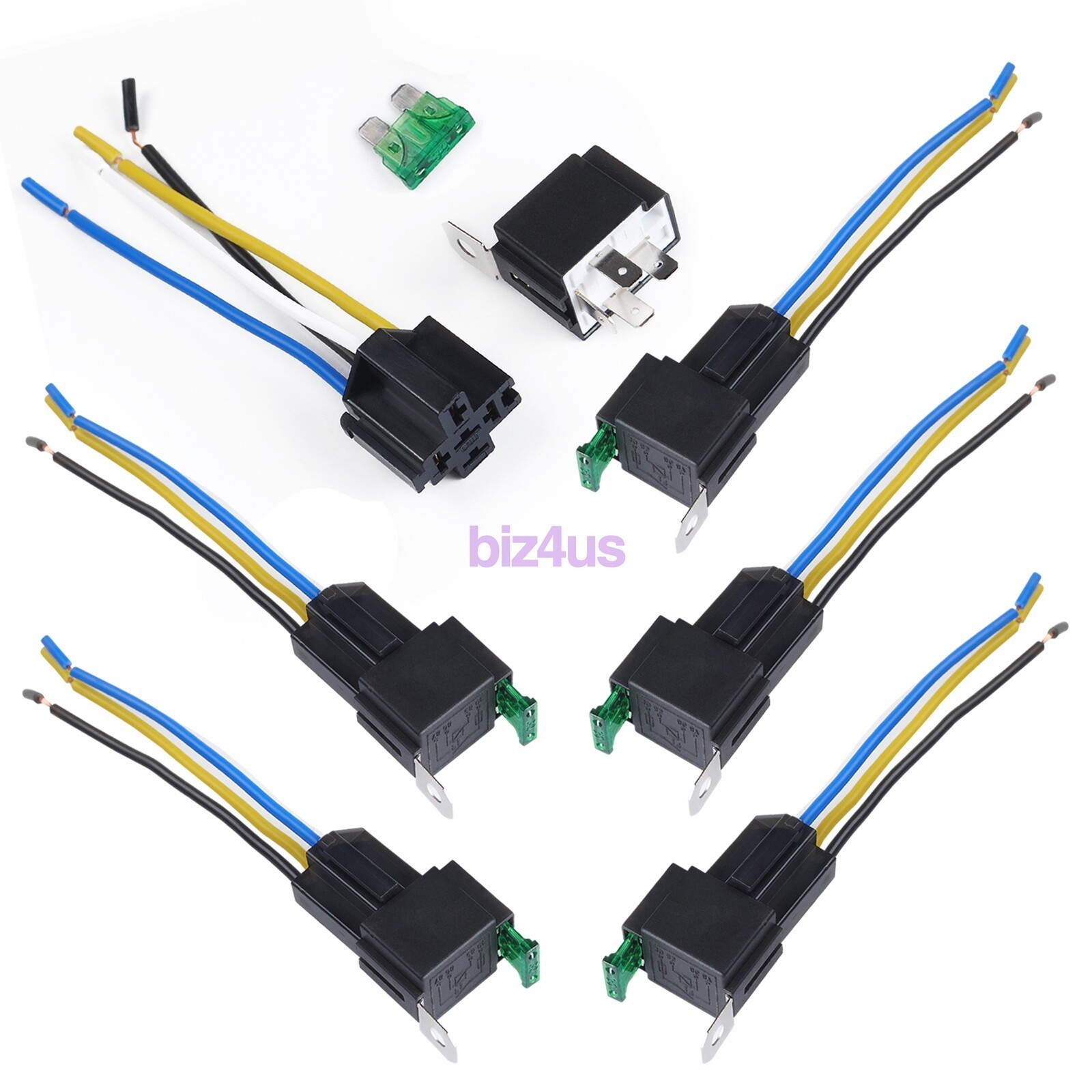 6 Pack 12V DC 30 Amp 4-Pin Automotive Relay Harness Set Switch Fuse US