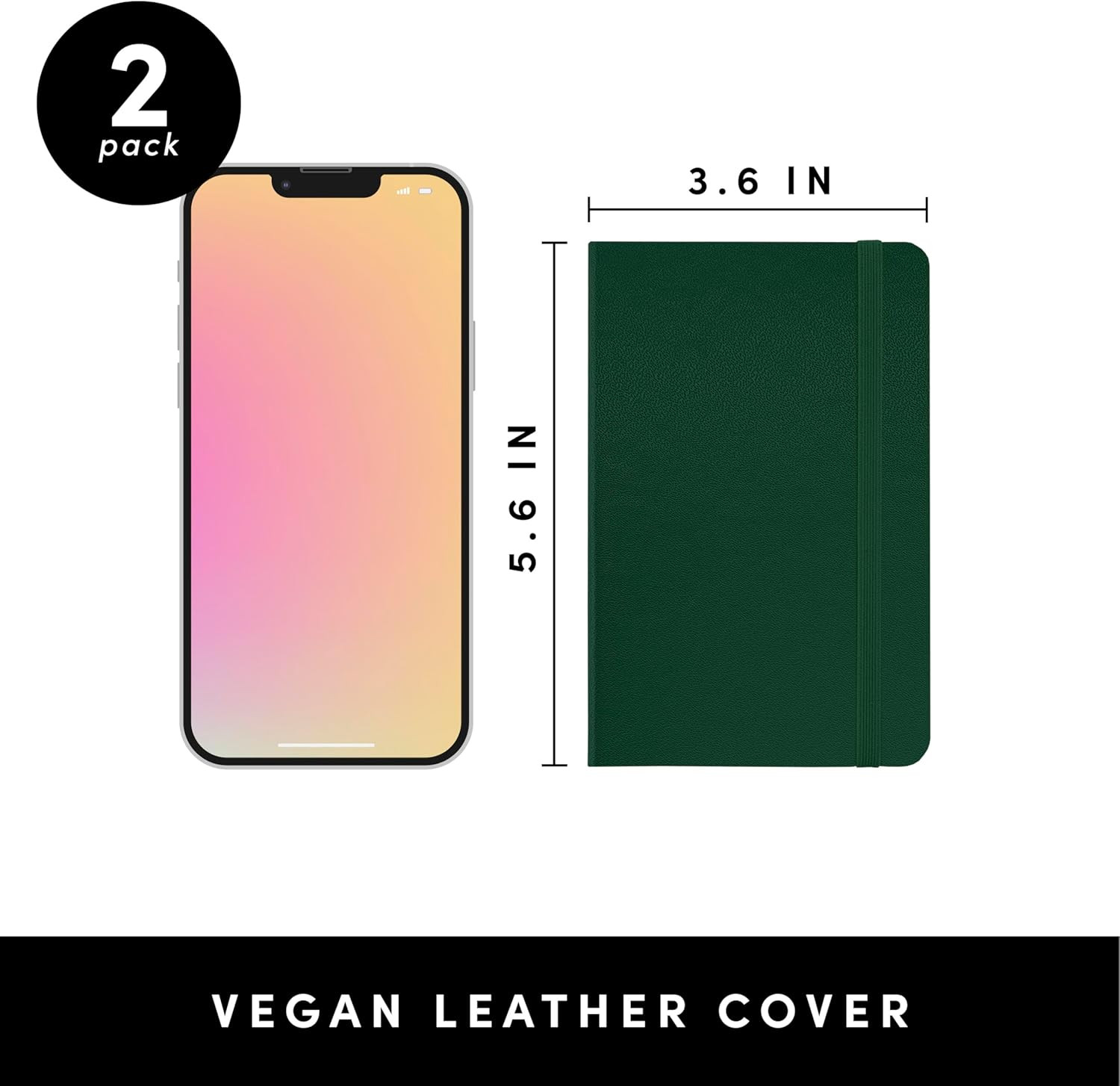PAPERAGE Lined Pocket Journal Notebook, 2 Pack, (Dark Green), 160 Pages, Smal…