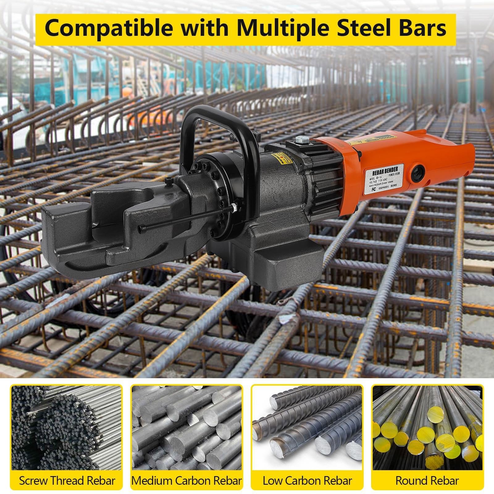 900W Electric Hydraulic Rebar Bender, in #5 16 mm Rebar Bender Tool Hand 5/8