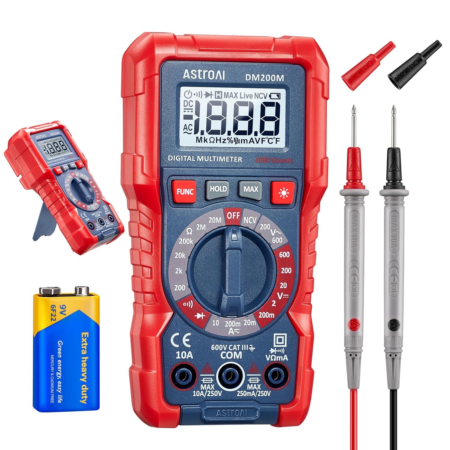AstroAI Digital Multimeter Voltage Tester, TRMS 2000 Counts Volt Meter; Black