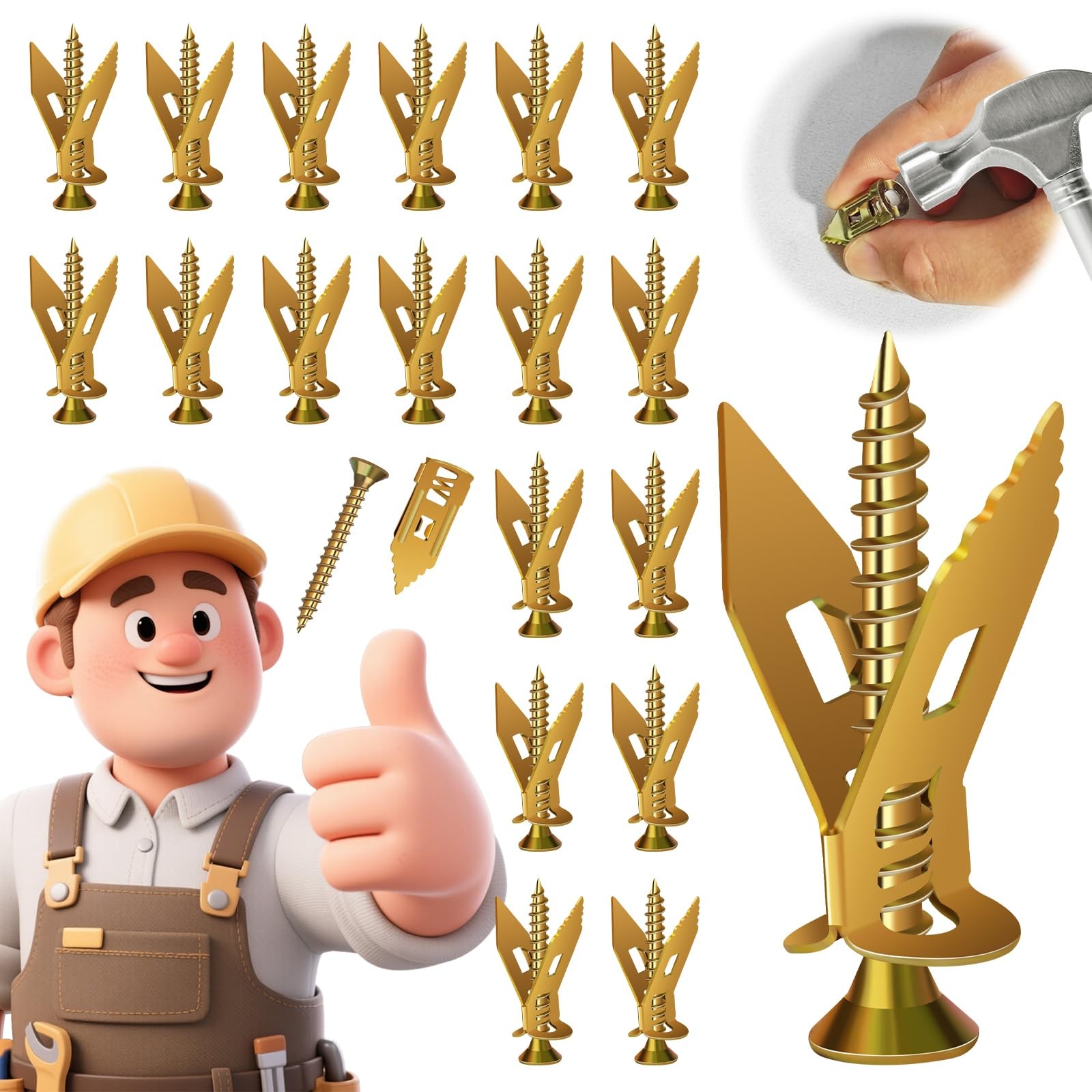 200-Piece Self-Drilling No-Drill Metal Drywall Expansion Anchors & Screws Kit