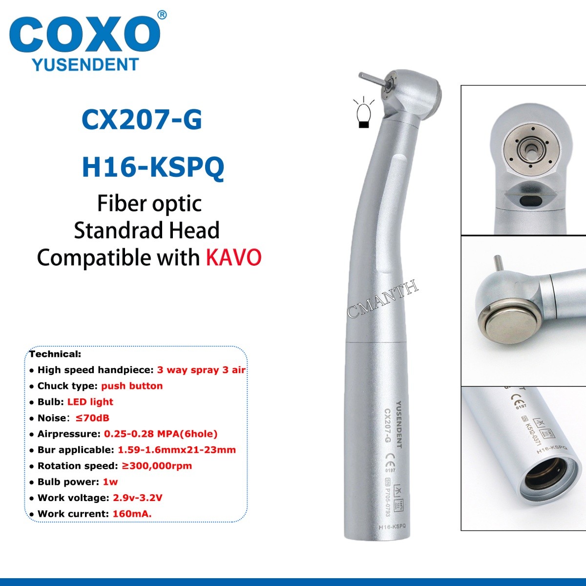 UD COXO High Speed Turbine Dental Fiber Optic handpiece 6Pin Coupling CX207-G