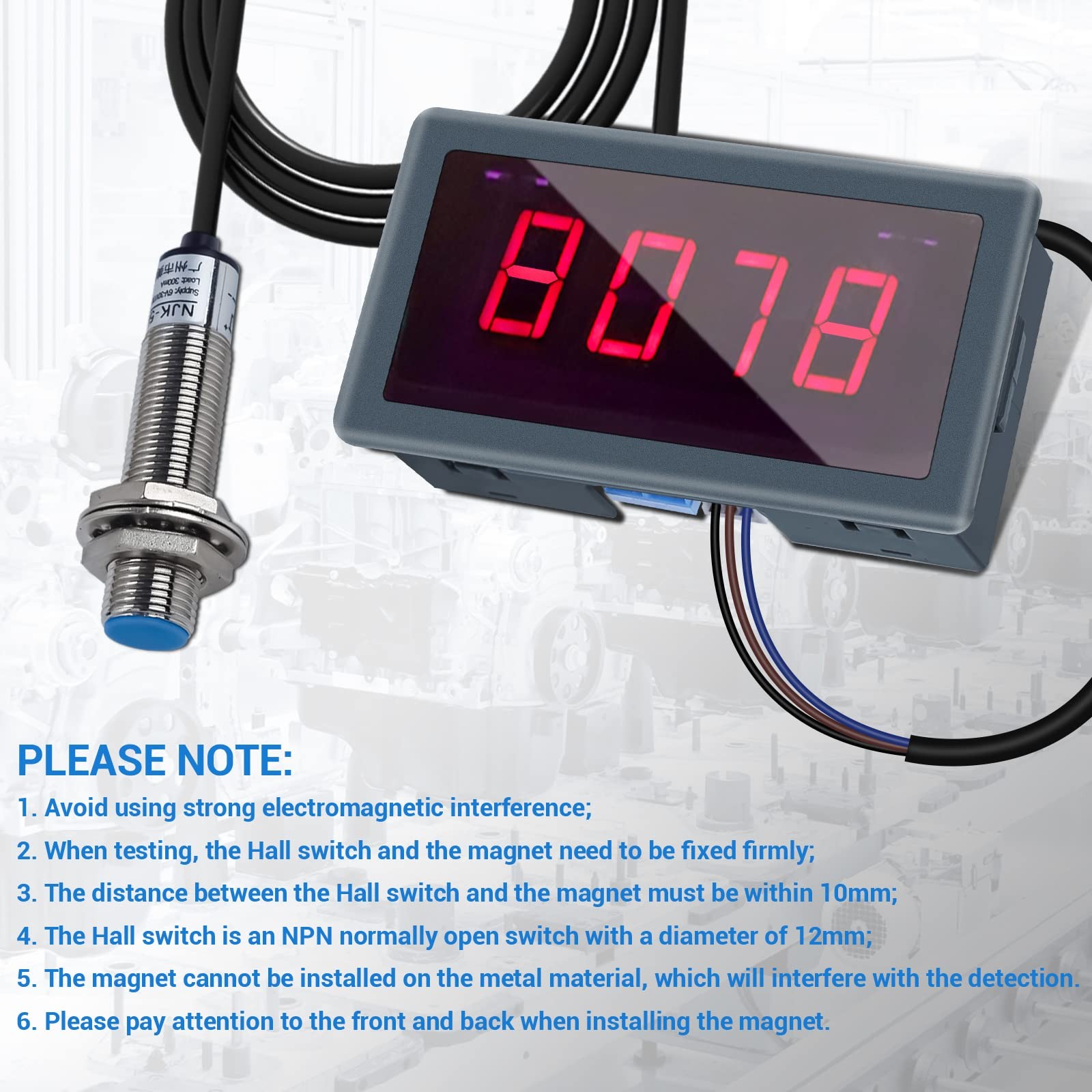 ICSTATION 4 Digital Red LED Tachometer RPM Speed Meter AC 110V-230V Digital…