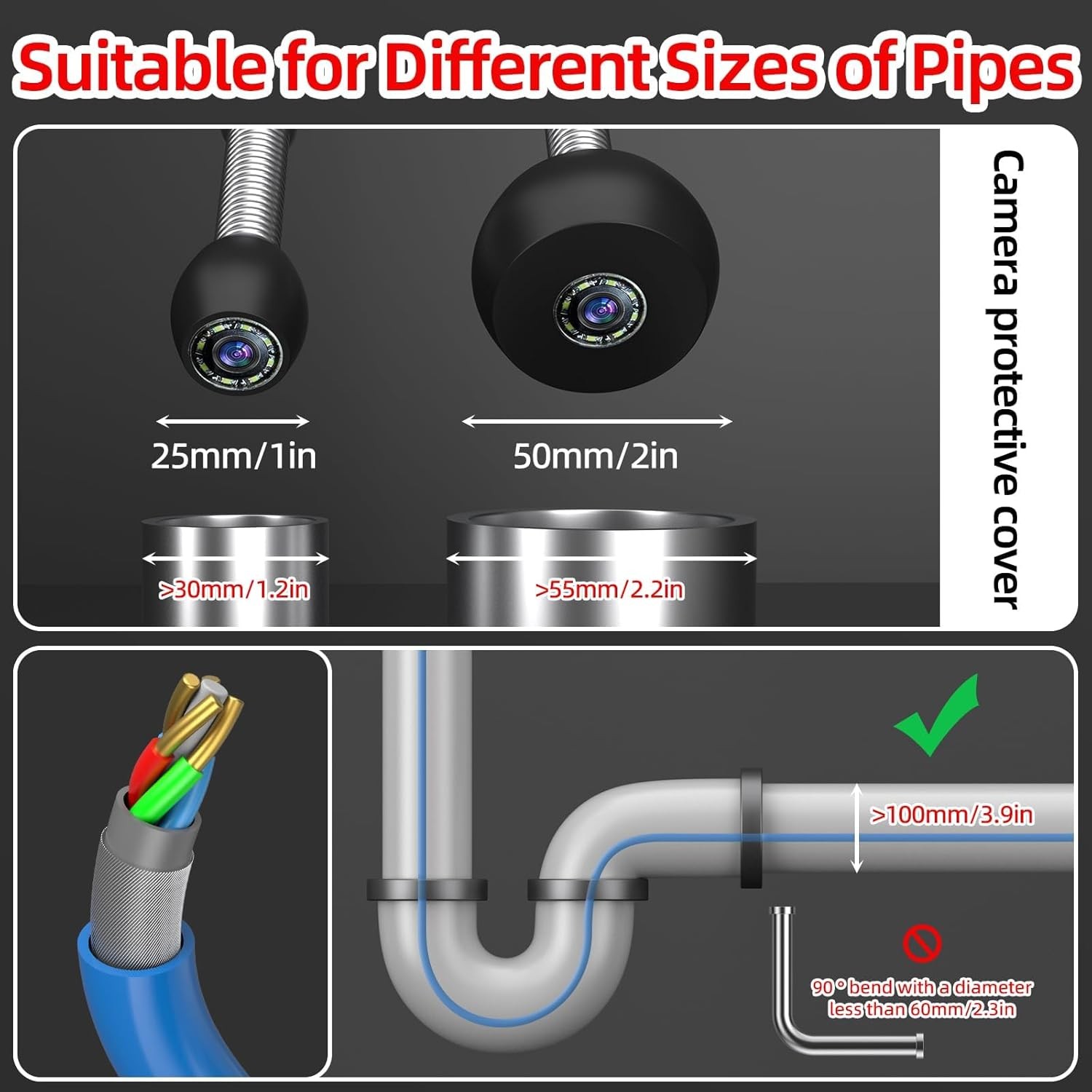 4.3′ LCD Monitor Sewer Camera 100FT/30M HD Drain Pipe Inspection Camera 32GB
