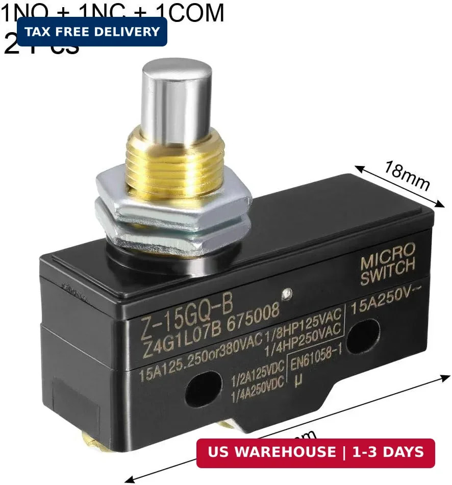uxcell 2PCS Z-15GQ-B 1NO + 1NC Panel Mount Snap Button Type Micro Limit Switch,