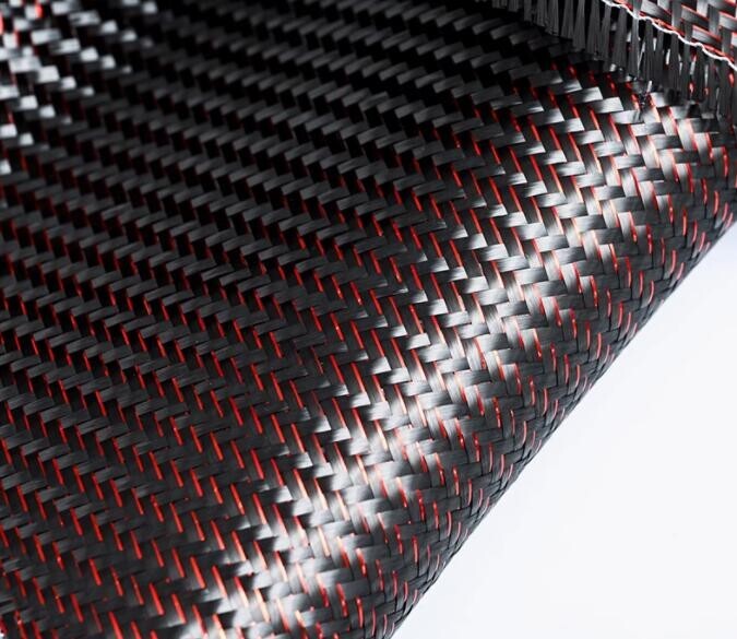 Metallic Carbon fiber & Red reflection mixed fabric Twill cloth 50*100cm