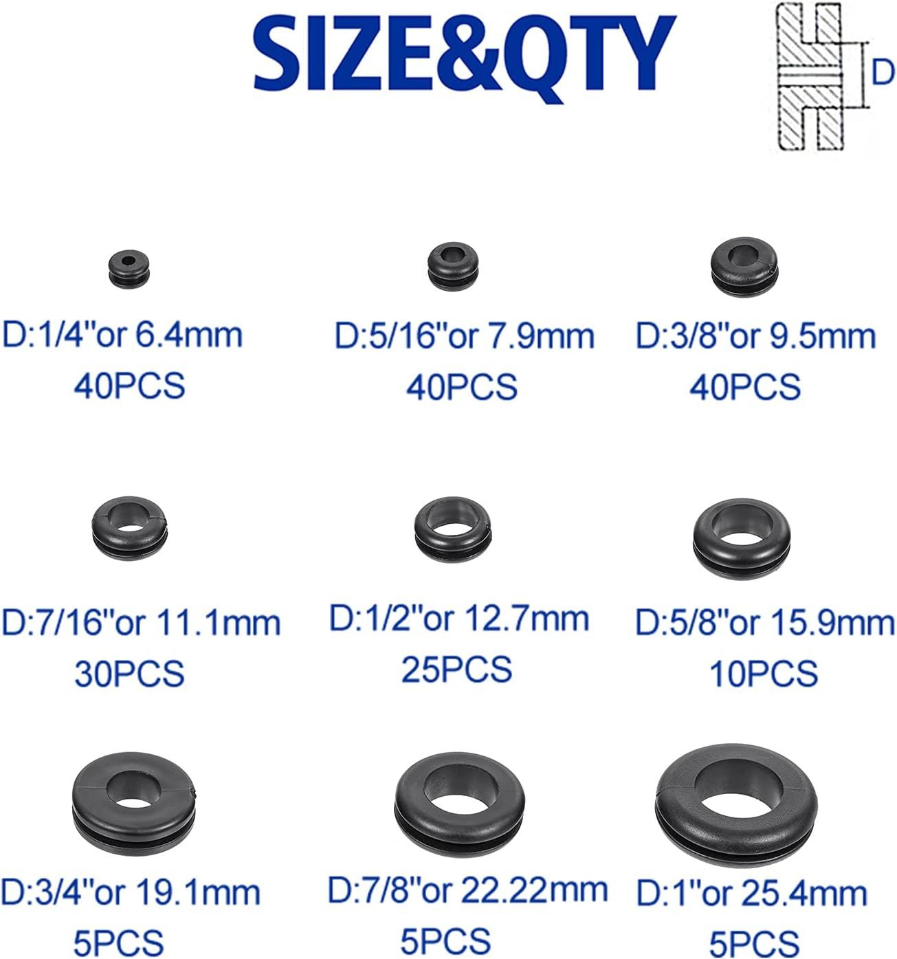 200 PCS Rubber Grommet Kit for Firewall Hole Plugging – Assorted Sizes!