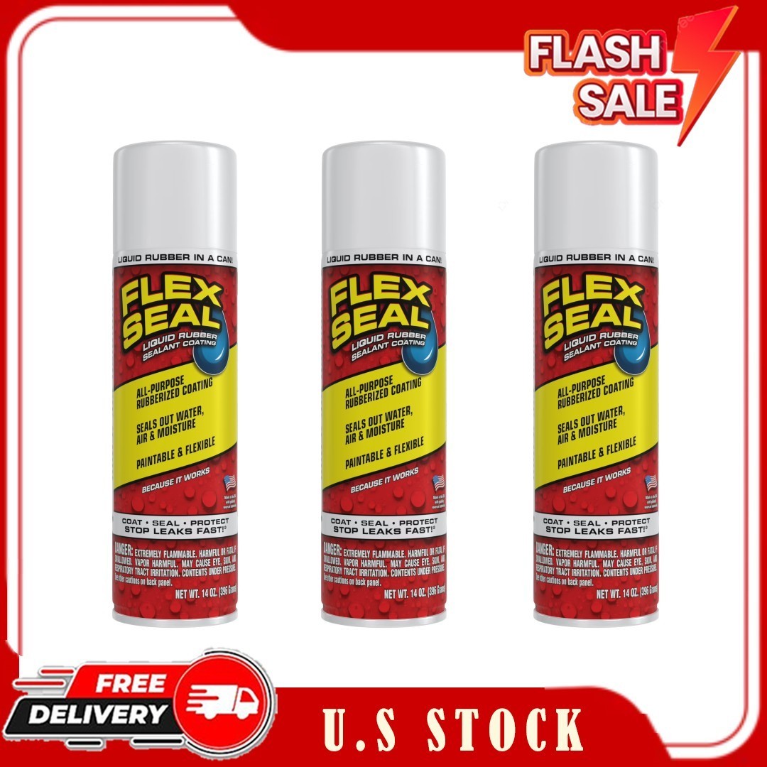 3 Pack Flex Seal Aerosol Liquid Rubber Sealant Coating, White, 14 oz