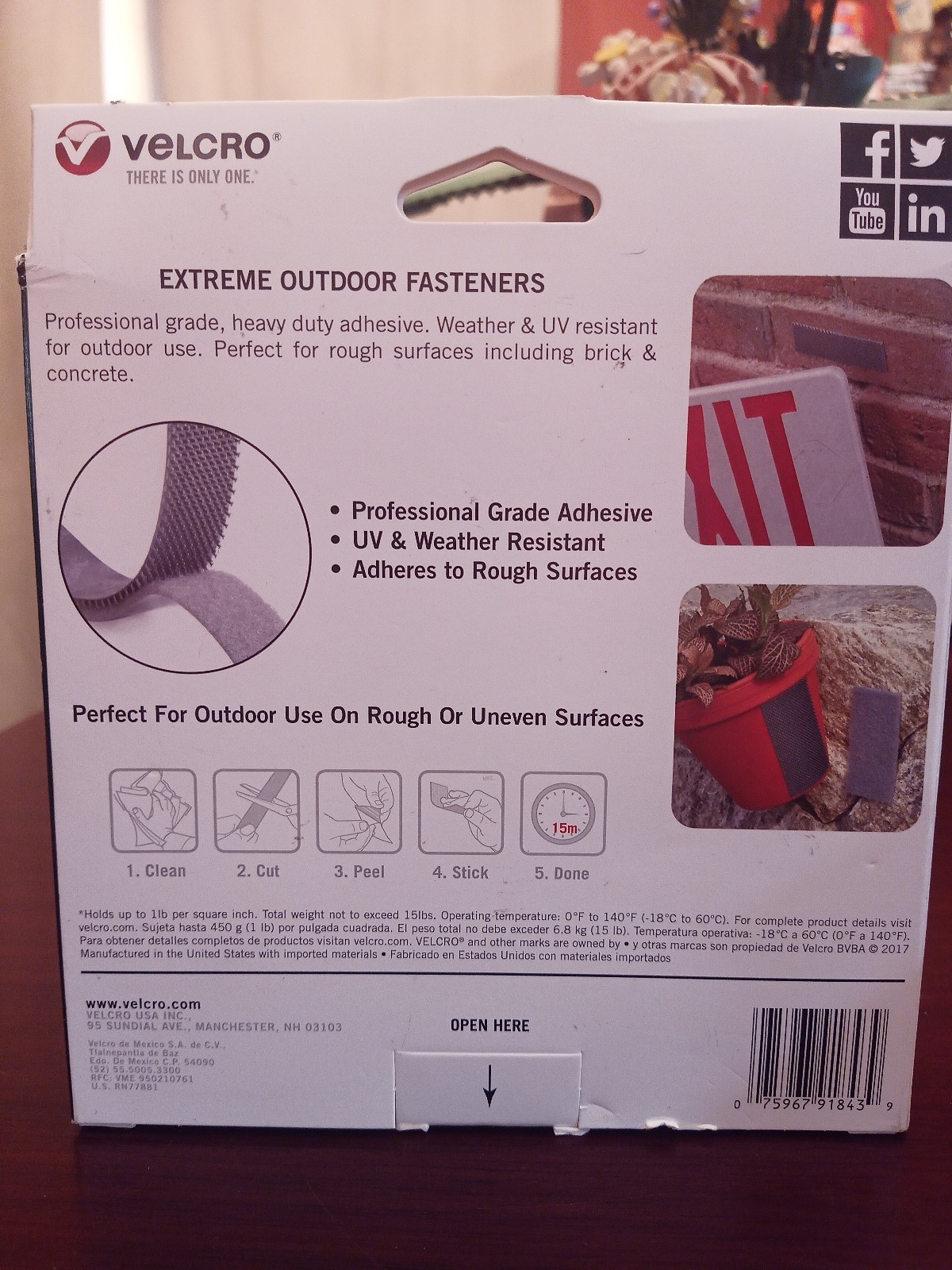 VELCRO BRAND Extreme Outdoor Strong Heavy Duty TAPE 10’x 1” Holds Up to 15lbs