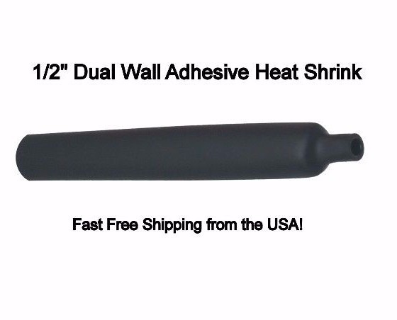 (25 6″ Pcs) 1/2″ / 12.7mm Black Adhesive Lined Dual Wall 3:1 Heat Shrink Tubing