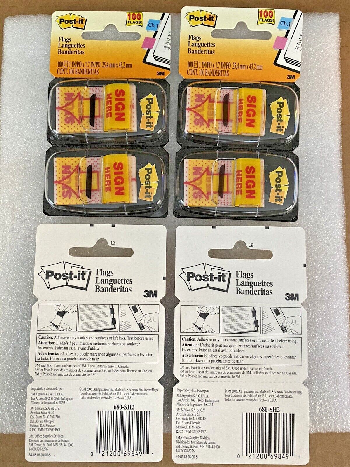 ( 4 ) PACKS OF POST IT FLAGS ~ SIGN HERE ~ YELLOW FLAGS 680-SH2 ~ 100 PER PACK