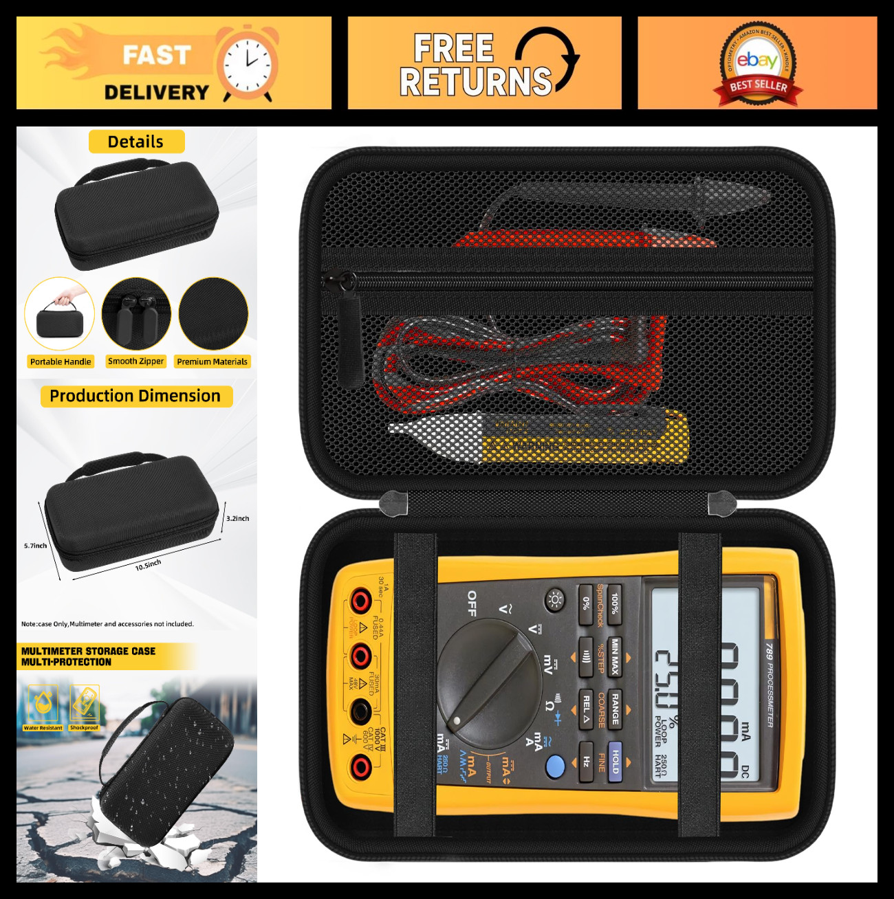 Multimeter Carrying Case for Fluke 789 787B 287 289 1587 FC 87V 88V – Storage Ba
