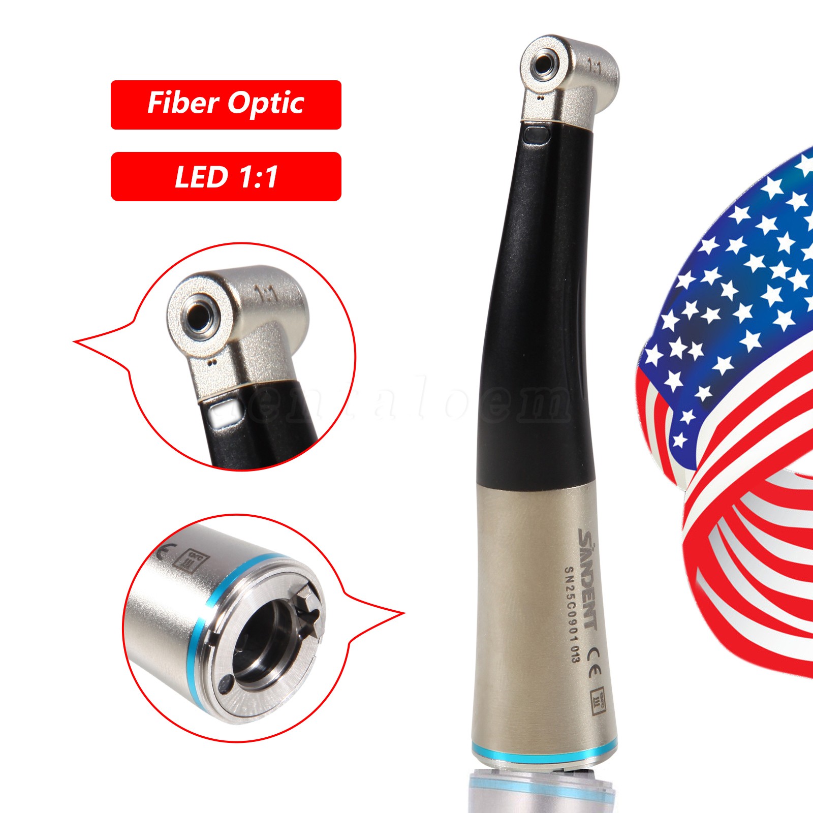 Dental Low Speed Handpiece Fiber Optic 1:1 Contra Angle Handpiece With LED Light