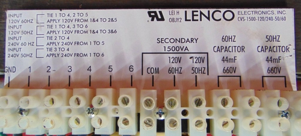 LENCO ELECTRONICS CVS-1500-120/240-50/60, CONSTANT VOLTAGE TRANSFORMER, 1500VA