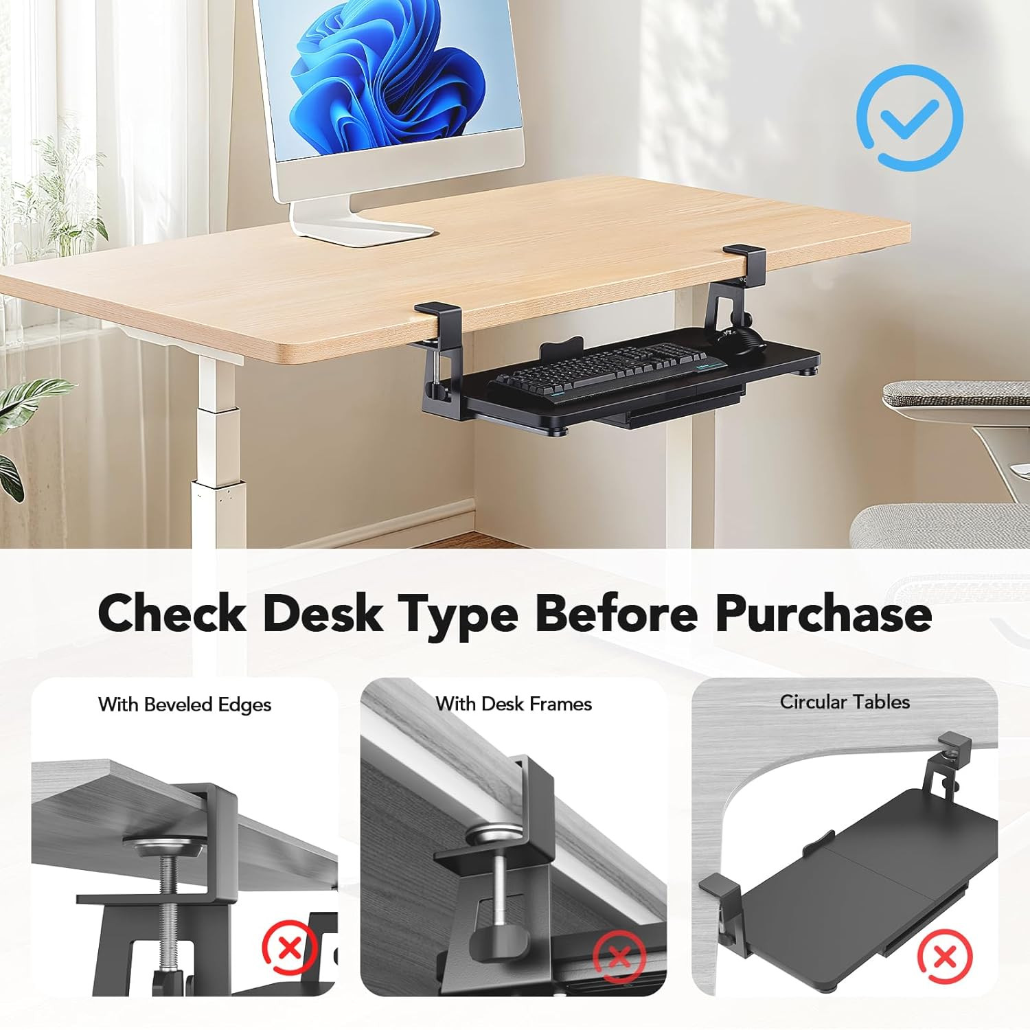 Large under Desk Keyboard Tray with Sturdy C-Clamp Mount, 26 (30.16″ Including C