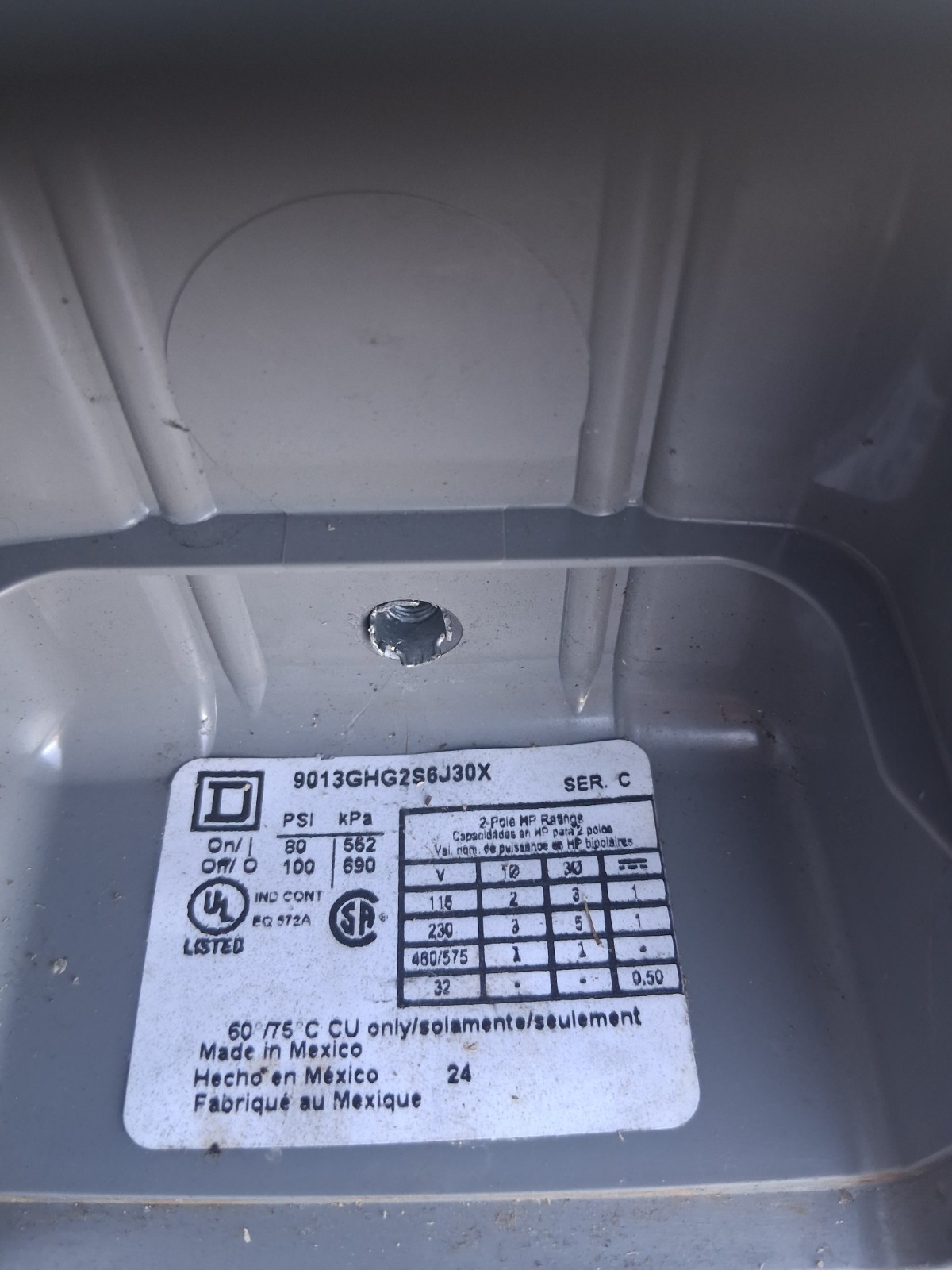 Square D 9013Ghg2s6j30x Pressure Switch, Standard, Dpst, 1 Ports,