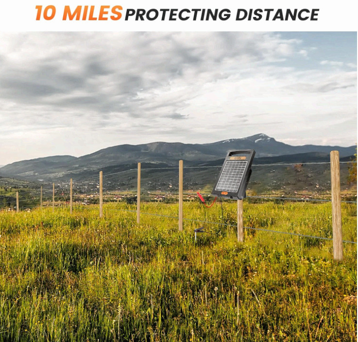24-Hour Solar Electric Fence Charger, 0.18J, 10-Mile for Livestock | Portable