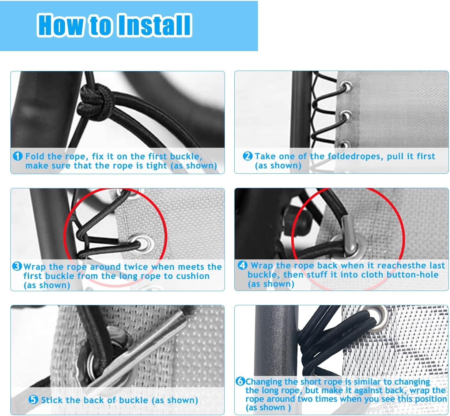 Zero Gravity Chair Replacement Cord, 4 Pcs Durable Bungee Elastic Laces Replace