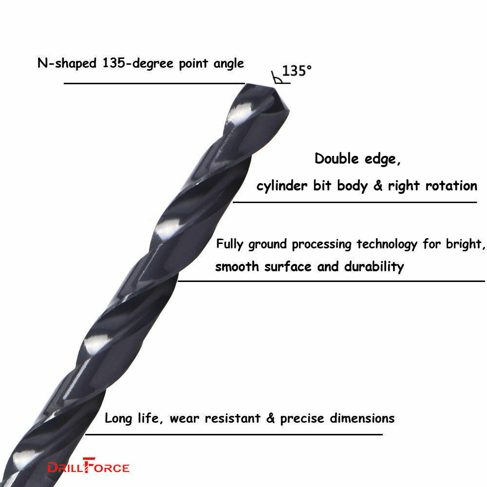 Drillforce 5/16″-1/2″ Fractional Drill Bit HSS M2 Jobber Length Metal Drill Bit