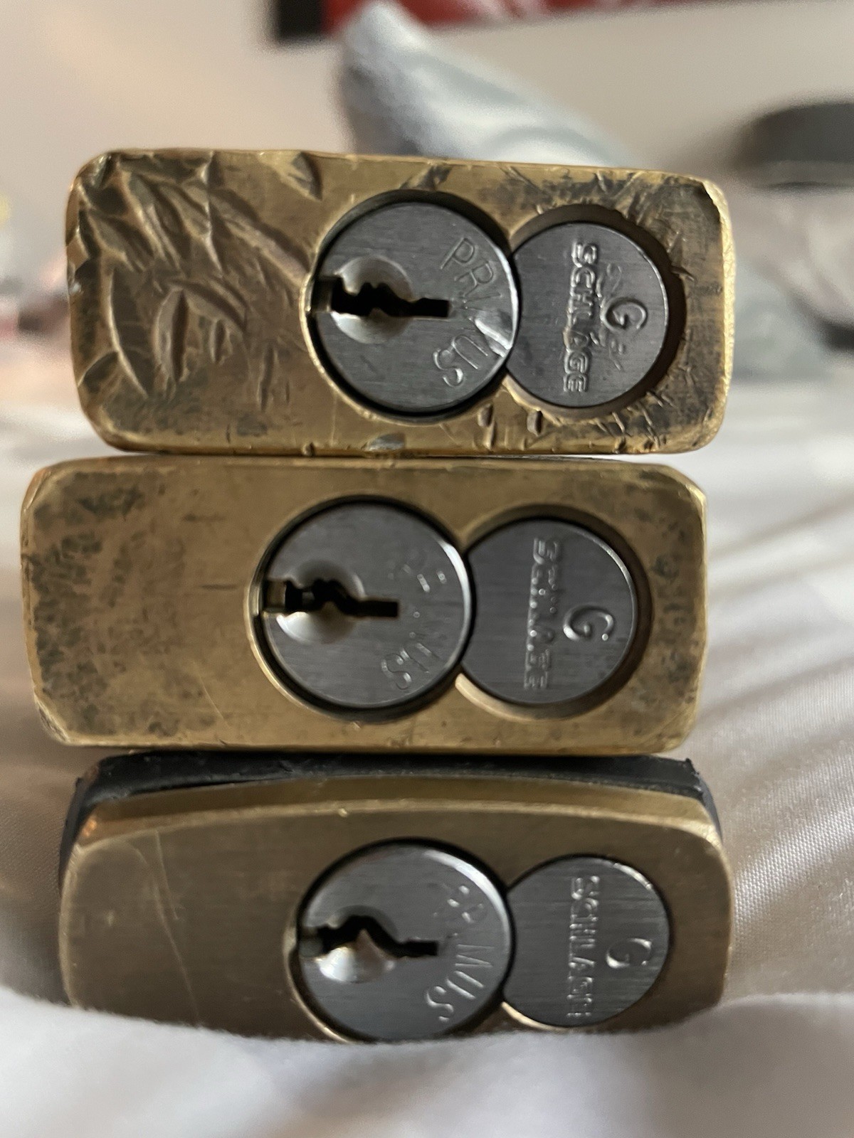 Lot of 3 Schlage Primus Padlocks Brass High Security Keyed Alike w/ Keys C Key