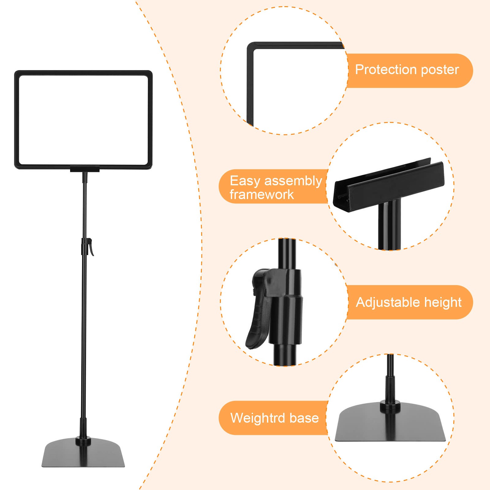 Floor Standing Sign Display Stand Adjustable Poster Holder for Office Exhibition