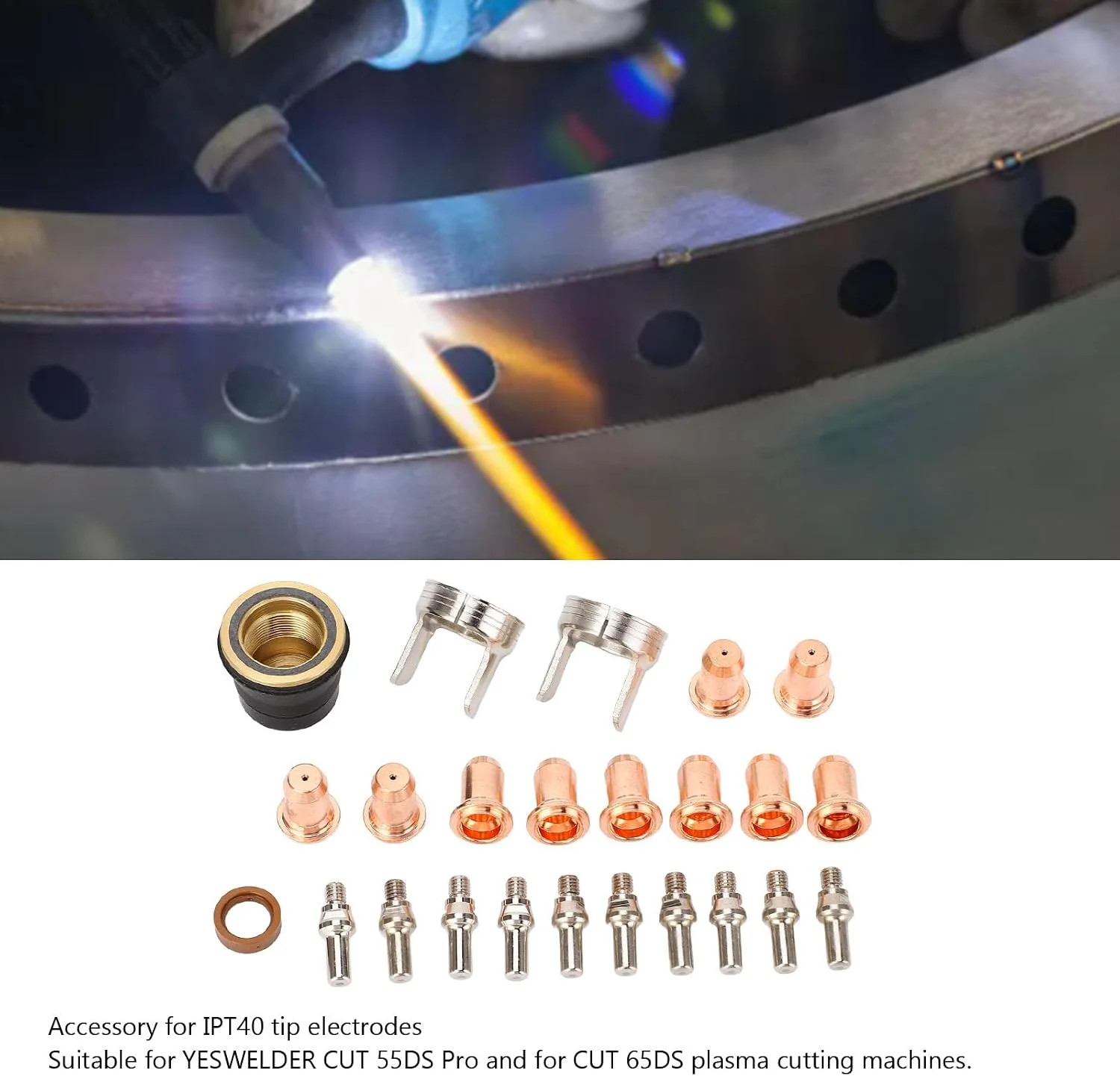 24× IPT40 Plasma Cutting Torch Consumables Electrode Tips for YESWELDER CUT-65DS